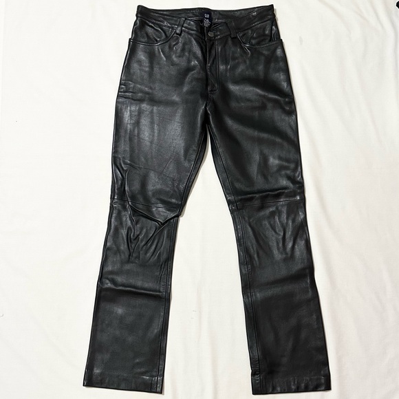 Vintage 90’s Gap Women’s Black Leather High Rise Straight Leg Pants, Rare - 10 - Picture 1 of 10